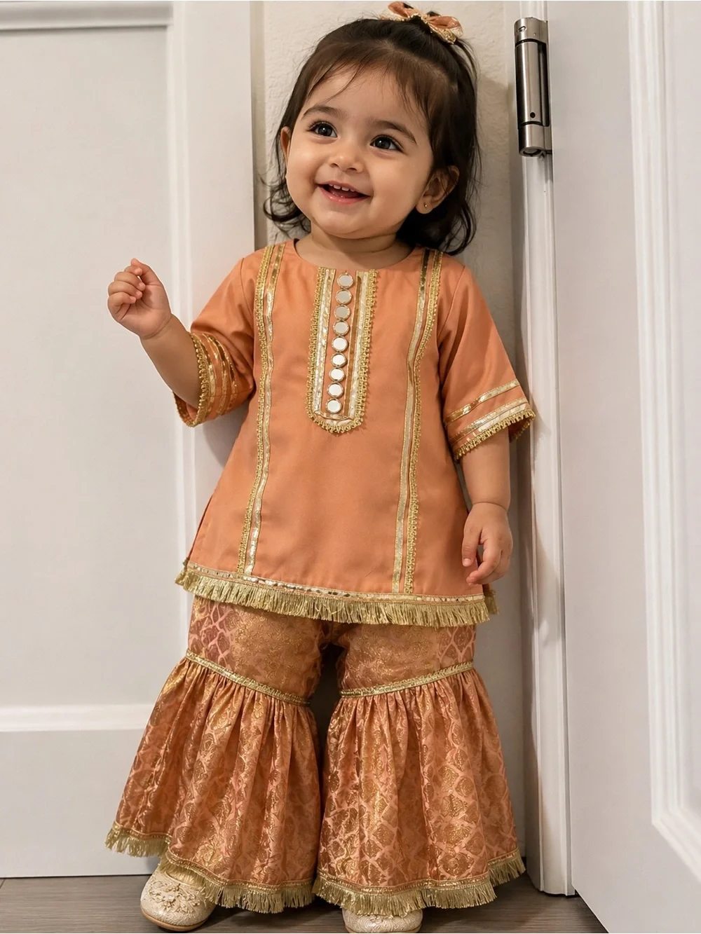 Peach-Gold Toddler Traditional gharara set